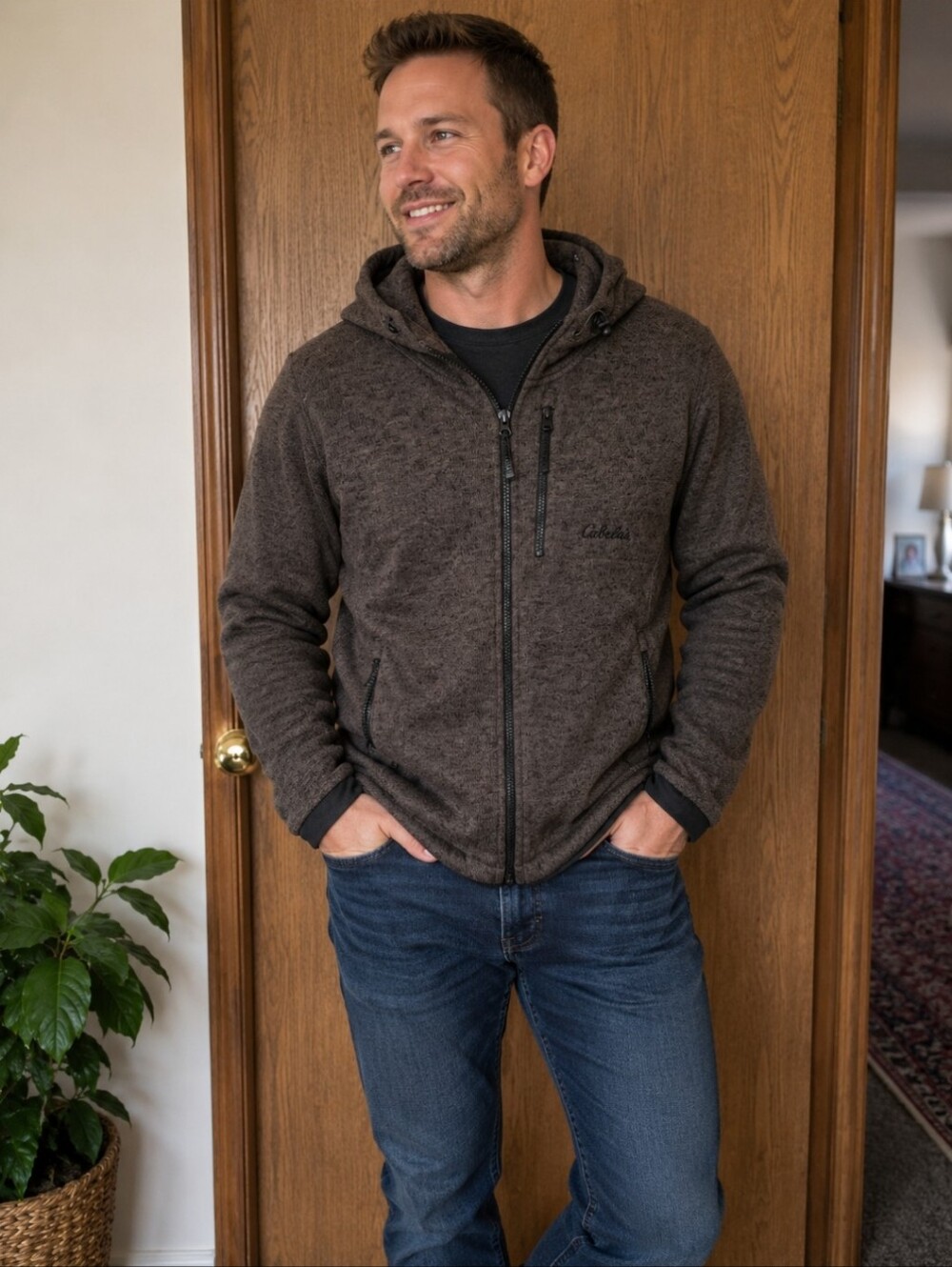 Cabela's Dark Brown Hooded Full-Zip Sweater Jacket